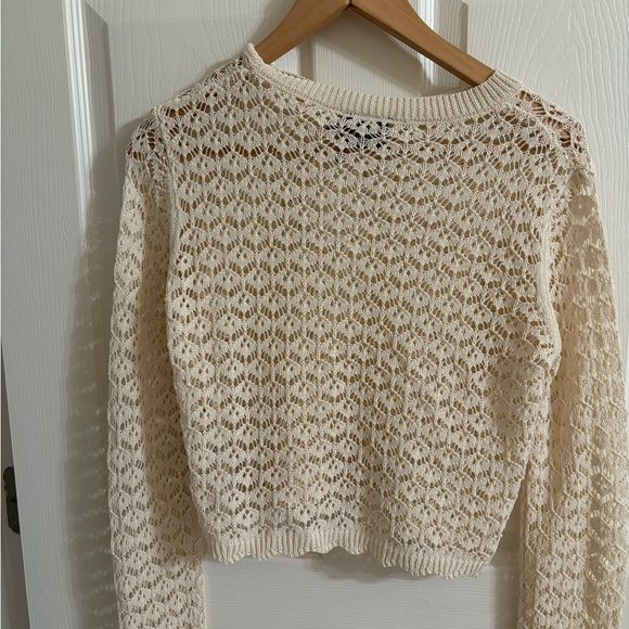 Eyelet Beige Long Sleeve Blouse - Picture 2 of 2